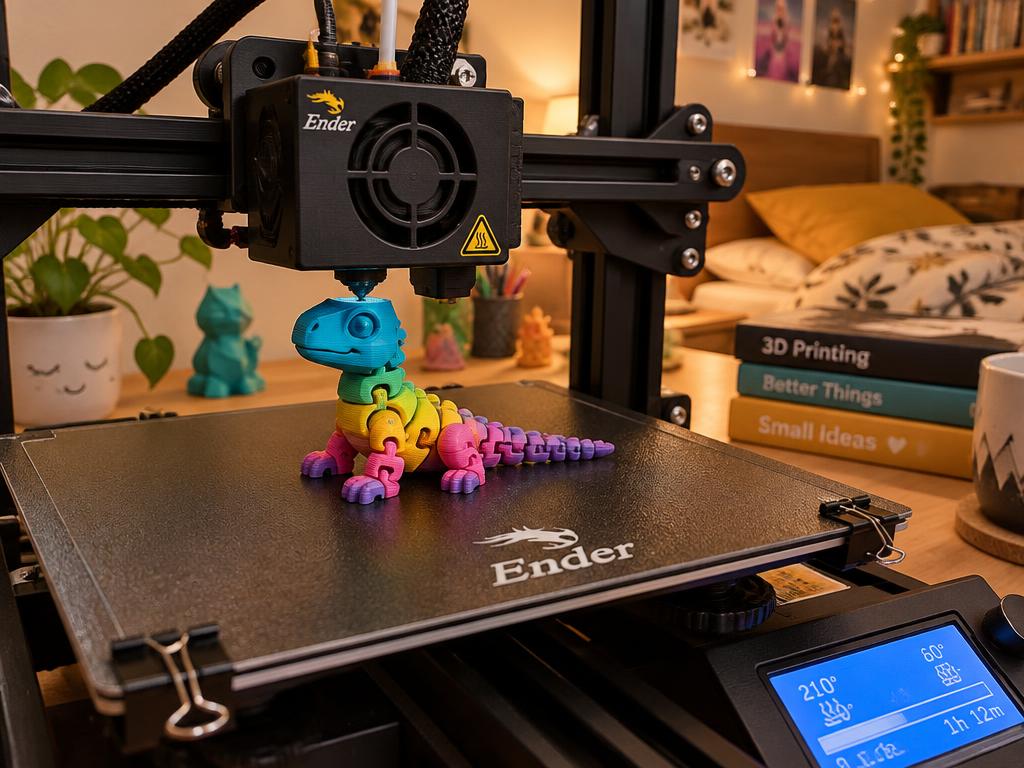 Impressora 3D imprimindo um bichinho articulado